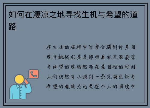 如何在凄凉之地寻找生机与希望的道路